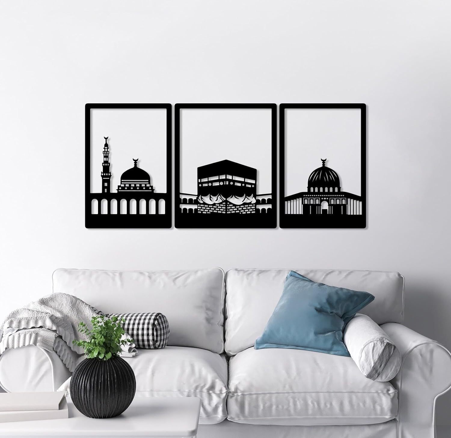 Kaaba, masjid Al nabawi And masjid al aqsa Metal Wall Art Frames set of 3